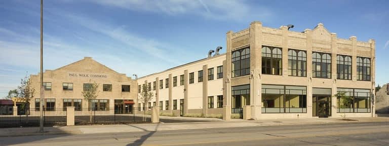 Front street view adaptive reuse transitional housing Paul Wolk Commons Rochester NY